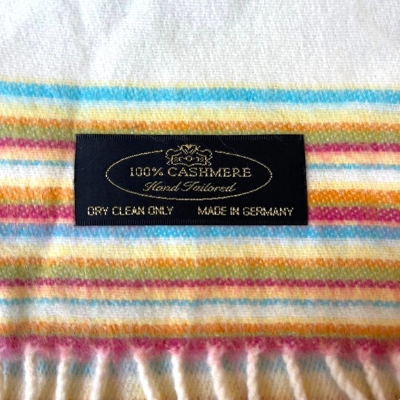 NWOT Scottish 100% Cashmere Multi-Colored Striped Scarf - Picture 5 of 6